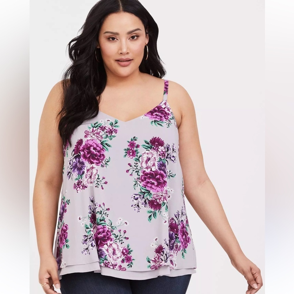 Torrid Sophie Challis Double Layer Floral Swing Cami Lavender Size 00 M/10